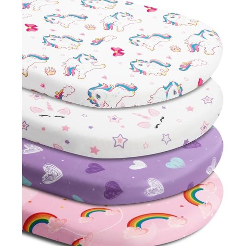 4 Pack Soft Baby Girl Crib Sheets for Standard Crib Mattress Unicron Rainbow Heart Cute Neutral Polyester Unisex Fitted Crib Sheets Set for Baby Girls
