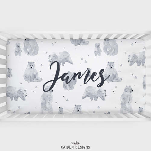 Monochrome Watercolor Mama Bear Crib Sheet - Caiden Designs