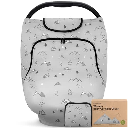 Baby Car Seat Cover for Boys, Girls - Breathable Infant Carseat Canopy for Winter, Rain, Universal Stretchy Fit Nursing Cover for Breastfeeding Newborns, Super Soft, Easy Access Zip Window (Woodland)