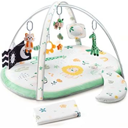 Lupantte Activity Gym / Play Mat with Replaceable Washable Covers for Baby Tummy Time with Toys for Visual, Hearing, Touch, Cognitive Development for Newborn to Toddler as Shower Gift