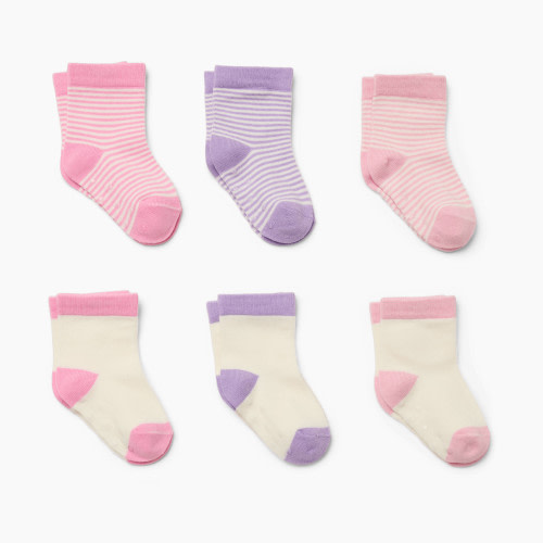 Small Story 6 pack socks - Pink/Purple, 3-12 M