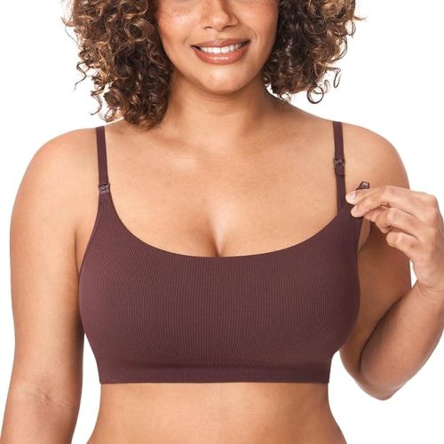 MOMANDA Ribbed Nursing Bras for Breastfeeding Support Maternity Sports Bra Wireless Seamless Sleep Bralettes