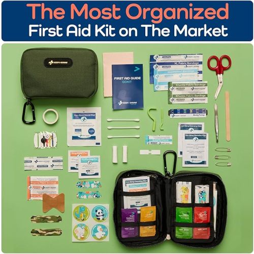 Keep Going Travel First Aid Kit for Kids – 130 Pc. First Aid Kit for Car, Purse, Diaper Bag, Backpack, & Suitcase, with Latex-Free Bandages – 7 x 5 x 2 in. Travel First Aid Kit TSA-Approved - Hunter Green