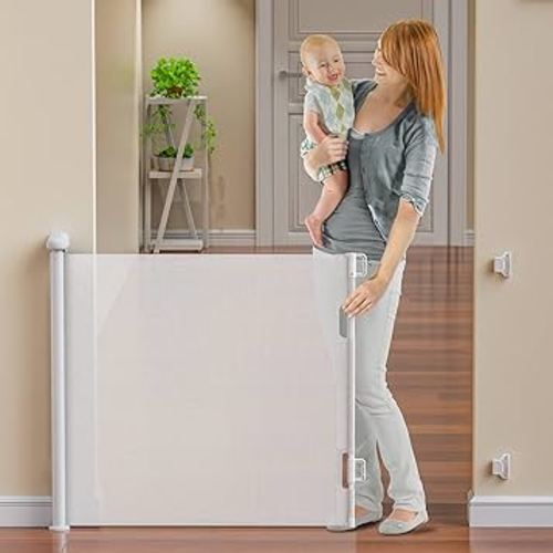 Retractable Baby Gates, BabyBond Baby Gate for Stairs Extra Wide 59” X 33” Tall for Kids or Pets Indoor and Outdoor Dog Gates for Doorways, Stairs, Hallways (33 * 59 inches, White & Drill)