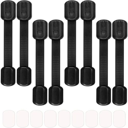 8 Pack Black Child/Baby Safety Cabinet Locks - Maveek Adjustable Strap Baby Proof Latches, Free 9 Extra Adhesive Pads
