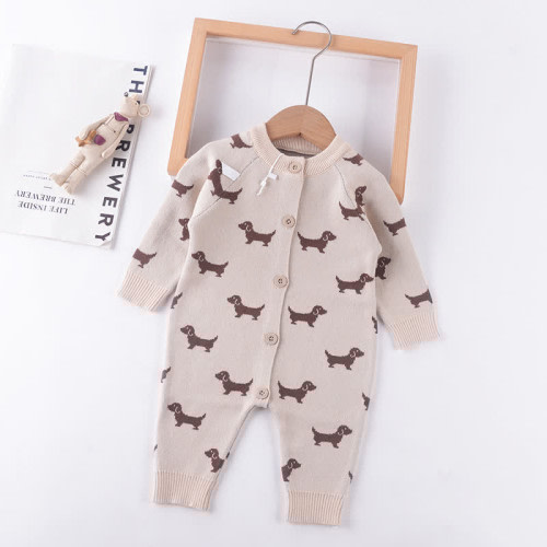 Baby Cute Dog Print Knit Romper