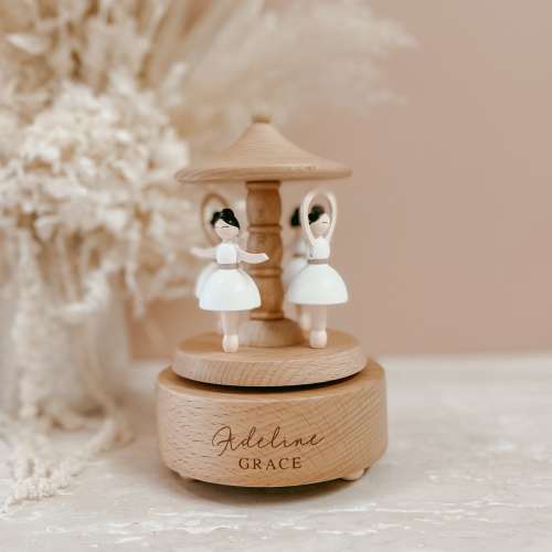 Personalised Musical Carousel Wooden - LIGHT SKIN BALLERINAS restocking Early - Mid Dec - Custom Heirloom Music Box