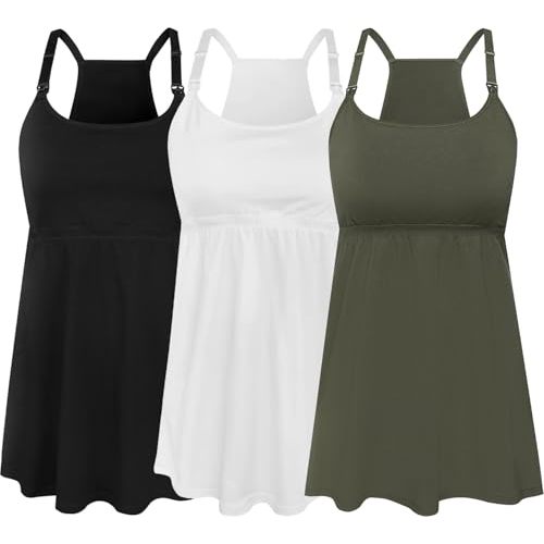 SUIEK 3 Pack Maternity Nursing Tank Tops with Bralette Cotton Breastfeeding Camisole