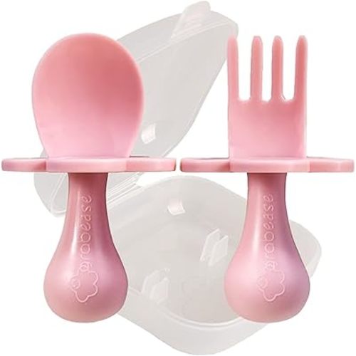Grabease Baby & Toddler Utensils - Baby Forks for Self Feeding - BPA-Free & Phthalate-Free - 1 Set, Blush Toddler Fork & Self Feeding Spoon