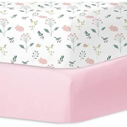 Little Grape Land Crib Sheets for Girls and Boys, 2pk Baby Crib Fitted Sheet for Standard Size Crib and Toddler Mattress, Super Soft Baby Sheet (Little Bunny)