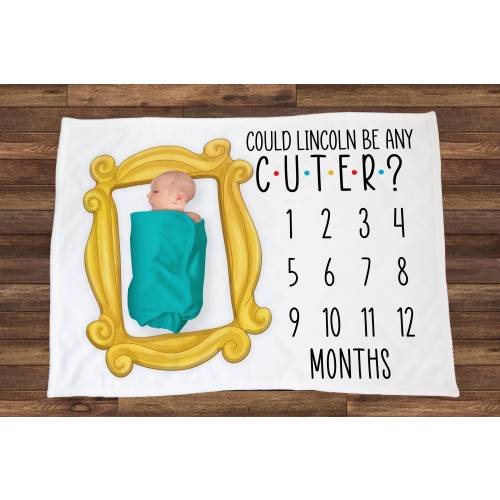 Friends Themed Milestone Blanket with Iconic Yellow Frame Design | Personalized Baby Blanket | Customizable Name | Perfect Baby Shower Gift