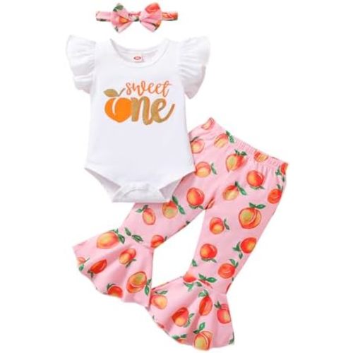 YOUNGER TREE Baby Girl 1st Birthday Outfit - My First Birthday Romper & Flared Pants