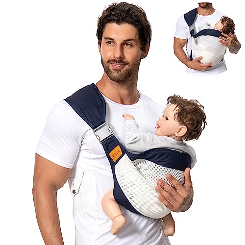Shiaon Baby Sling Carrier Newborn to Toddler, Adjustable Easy Baby Carrier, Baby Wrap Sling, Baby Hip Seat Carrier for Toddler Sling, Baby Holder Carrier, Nursing Sling, Carrying 7-45 lbs, Blue