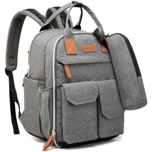 Diaper Bag Backpack 25L Capacity with Changing Pad for Boys and Girls Essential Baby Stuff for Mom (Gray)