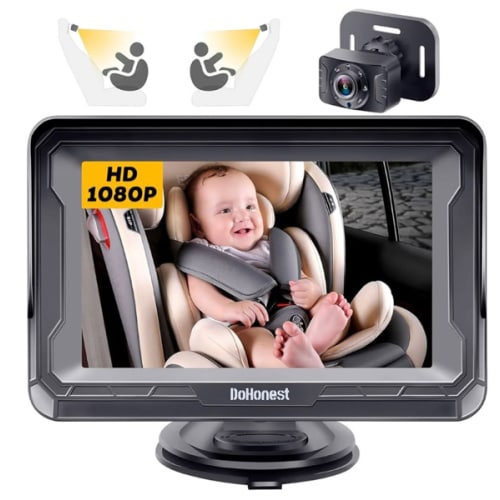 DoHonest Baby Car Camera HD 1080P - Rear-Facing Car Baby Monitor with Night Vision, Adjustable View Angle, Easy Setup, Anti-Glare Display, Safety for Kids & Infants