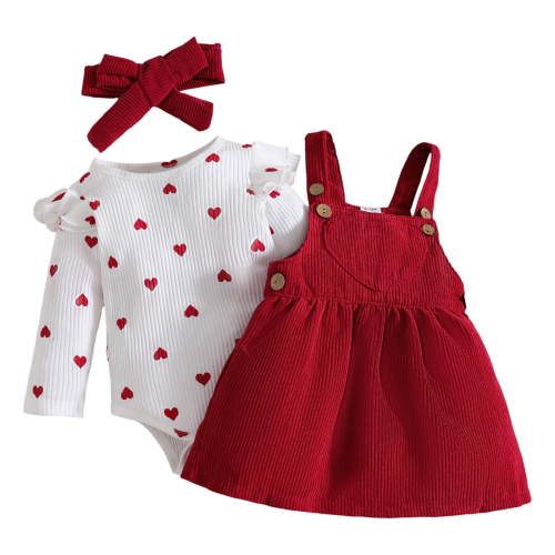 CAICJ98 Baby Girl Clothes Suspender Skirt Long Sleeve Newborn Ruffled Romper Baby Girl Dress Fall Outfits Infant Girls Gifts Red,Size 0-3 Months