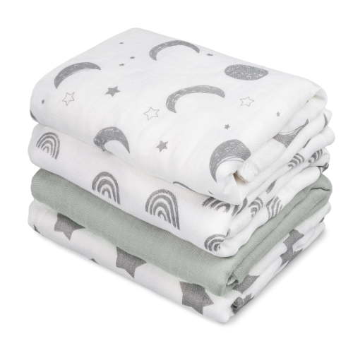 Gllquen Baby 4-Pack Muslin Swaddle Receiving Blankets for Newborn Infant Boys Girls 35"x40", Star