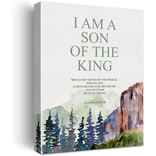 LEXSIVO Nursery Bible Verse Watercolor Print Canvas Wall Art Home Decor I am a Son of the King Painting 12x15 Canvas Poster Framed Ready to Hang Son Gift