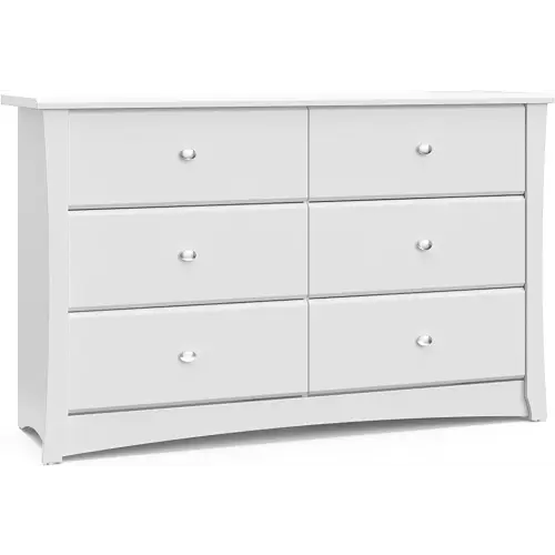 Storkcraft Crescent 6 Drawer Double Dresser (White) – GREENGUARD Gold Certified, Kids Dresser Drawer Organizer For Nursery, Chest of Drawers