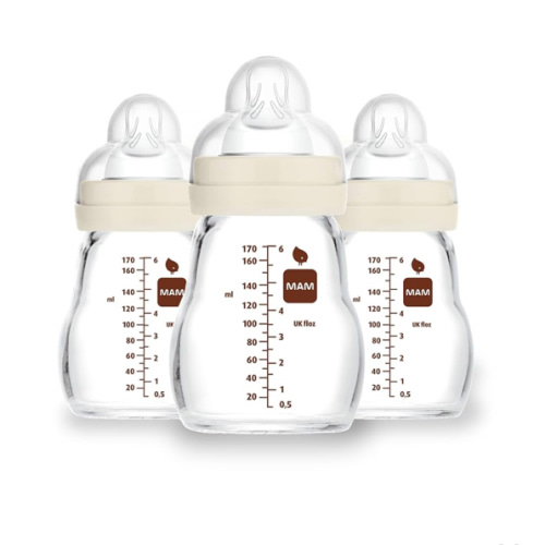 MAM Feel Good Slow Flow Premium Glass Baby Bottles, Easy Switch Between Breast and Bottle, 6oz, 0+ Months, Unisex, 3 Pack