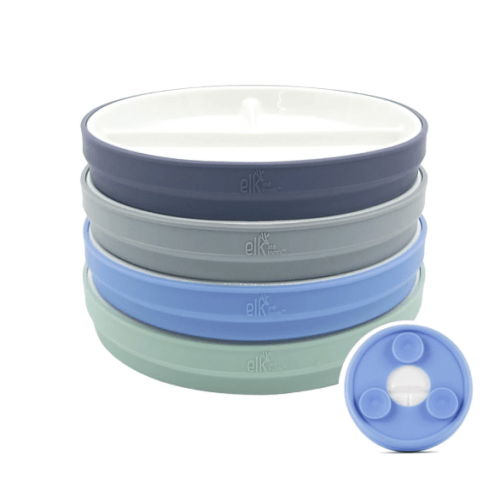 6.7"/16cm Porcelain White Divided Plates with Silicone Suction Sleeves
