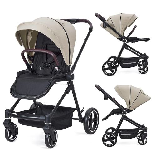 Stroller for Newborn, Convertible Baby Pram with Reversible Seat and One-Hand Fold, High Landscape Toddler Infant Pushchair with Storage Basket, Adjustable Footrest & Canopy, UPF 50+ Canopy (Cream)