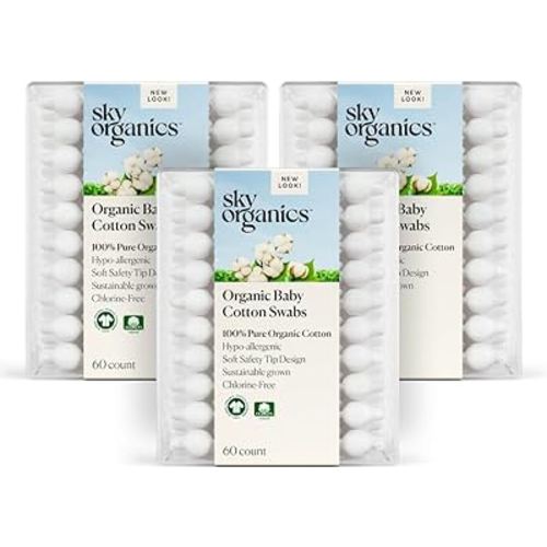 Sky Organics Organic Baby Cotton Swabs for Baby, 100% Pure Organic Cotton, GOTS Certified Organic Cotton, 180 Count