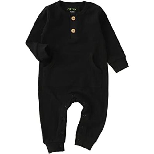 okdiy Organic Cotton Newborn Baby Boy Girl Clothes Unisex Romper Infant Solid Long Sleeve Jumpsuit Coming Home Outfit