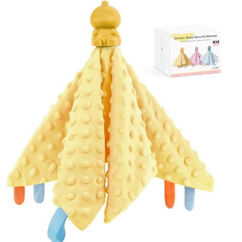 DORATU Loveys for Babies, 16" Soft Baby Lovey Blanket,Baby Snuggle Toy Newborn Dinosaurs Teething Toys, Baby Girl Gifts for Infants and Toddlers (Yellow)