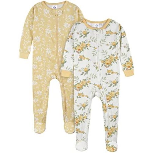 Gerber Baby Girls' 2-Pack Footed Pajamas