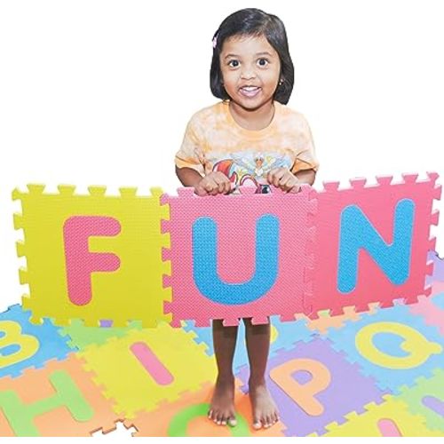 SAFEST Non Toxic Alphabet Puzzle Mat - THICKEST ABC + Numbers 0 to 9 Flooring Mat, 36 Tiles I Kids Learn & Play with Interlocking Puzzle Pieces