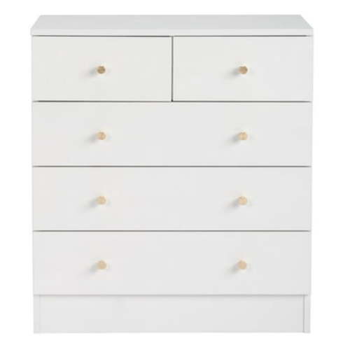 Resenkos 5 Drawer Dresser with Gold Handle, Dresser Chest Of Drawers Organizer, White