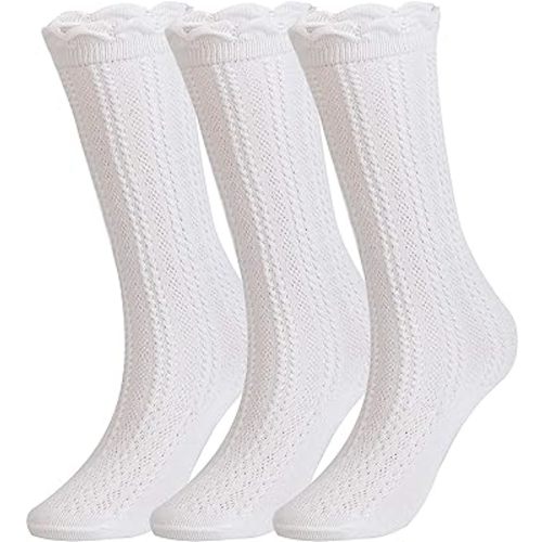 EPEIUS Baby Girls Knee High Socks Cotton Uniform Socks Tube Ruffled Stockings Newborn Infant Toddler (Pack of 3/5)