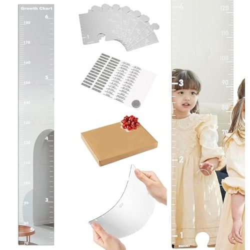 Growth Chart Mirror, Growth Chart Mirror for Wall, Puzzle Mirror Growth Chart, Baby Growth Height Chart Ruler Wall Decor for Kids Teen Room Wall Decor (1Set)
