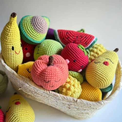 Baby Rattle, Crochet Fruits & Veggies Rattle Toys for Baby, Crochet Play Food Set, Pretend food play, Toddler toys, Montessori Soft toy
