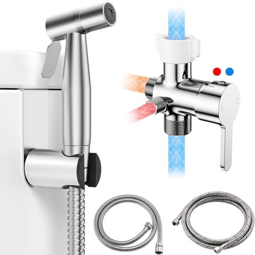 Arofa Handheld Toilet Bidet Sprayer for Toilet-Adjustable Water Pressure Control with Bidet Hose for Feminine Wash, Stainless Steel Brushed Nickel Bidet Faucet Cloth Diaper for Baby Wash