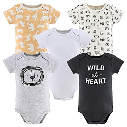 The Peanutshell™ 0-3 Months 5-Pack Safari Faces Short Sleeve BodysuitsThe Peanutshell™
