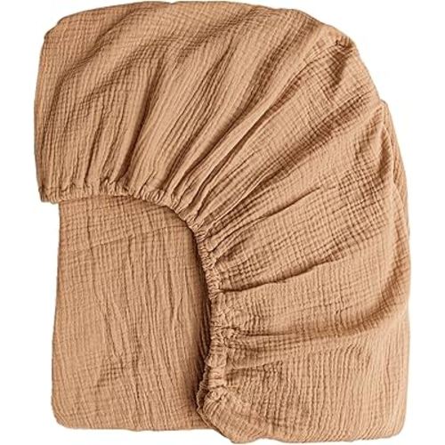 Konssy Muslin Fitted Crib Sheets 100% Cotton Baby Crib Sheets for Standard Crib Mattress (28 X 52 Inches), Soft and Breathable for Boy, Girl (Camel)