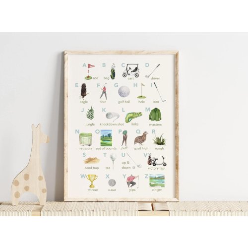 Golf Alphabet Nursery Print, Digital Download, Golf Wall Art, Golf Gift, Golf Nursery, Digital Print, Boys Room, Kids Room, Nursery Art