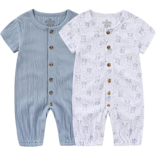 Baby Girl Romper Button Jumpsuit Summer Infant Boy Clothes for 0-24 Months
