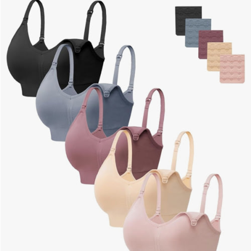 HBselect Women Maternity Bras 5 Pack Nursing Bras for Breastfeeding Seamless Pregnancy Sleep Bralette with Extra Extenders