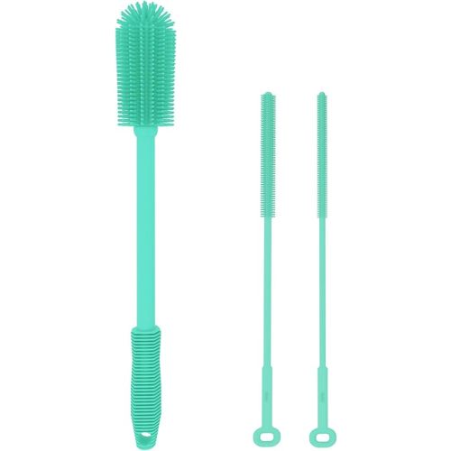 Silicone Bottle Brush with 2 Straw Cleaner Brushes,Bottle Brush Set for Cleaning Bottles,Jars,Tumblers,Thermoses,Baby Bottle,Water Bottle,Dish,Easy to Use and Dry,Heat Resistant Sturdy
