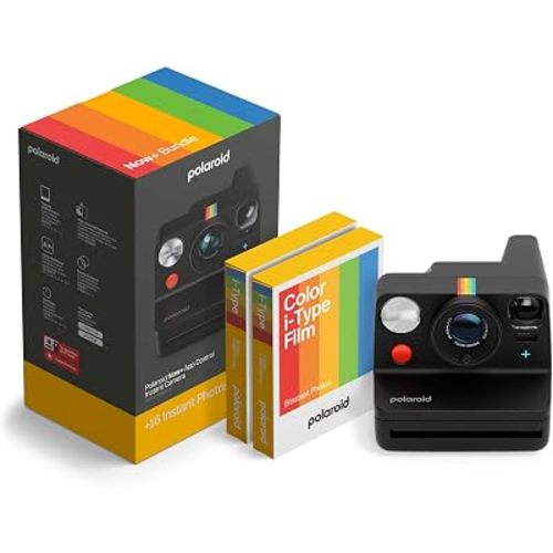 Polaroid Now+ 3rd Generation I-Type Instant Camera + Film Bundle - Now+ Bluetooth App Controlled Black Camera + 16 Color Photos (6562)