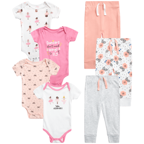 Koala Baby Girls' Layette Set - 7 Piece Playwear Bodysuit and Fleece Pants (Newborn-24M)