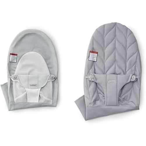 BabyBjörn Fabric Seat for Bouncer, Mesh, Silver/White and BabyBjörn Fabric Seat for Bouncer, Cotton, Petal Quilt, Light Gray
