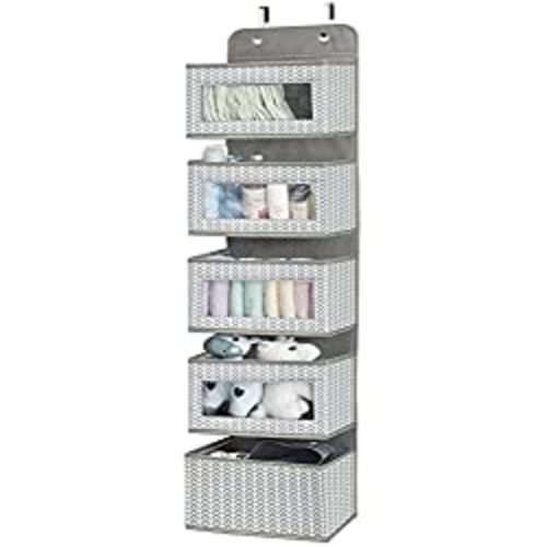 Over the Door Hanging Organizer with 5 Large Pockets- Branch Pattern Grey - Pack of 1