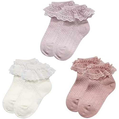 Durio Baby Girl Socks Frilly Ruffle Socks Cute Toddler Girl Sock Ruffle Socks for Toddler Girls Lace Girls Kids Socks