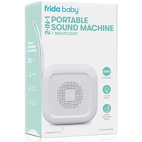 2-in-1 Portable Sound Machine + Nightlight by Frida Baby White Noise Machine with Soothing Sounds for Stroller or Car Seat with Volume Control