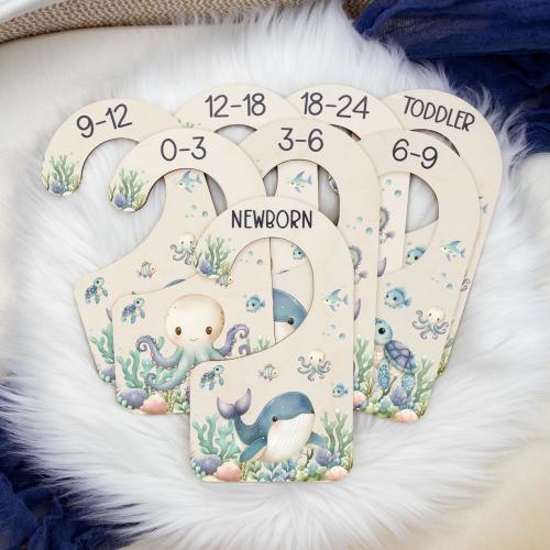 Whale Clothing Dividers, Ocean Life Baby Clothing Divider, Wood Wardrobe Divider, Nursery Closet Divider, Whale Nursery Theme O53