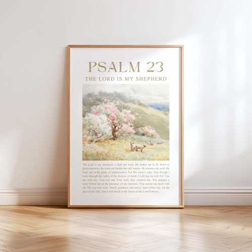 Psalm 23 NKJV The Lord is My Shepherd Christian Wall Art, Vintage Bible Verse Art Print, Scripture Printable, Baptism Gift